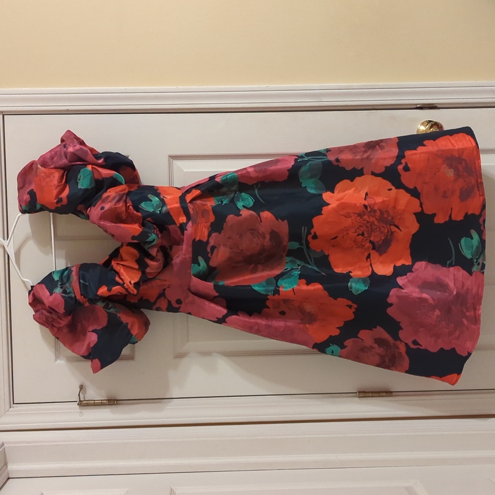 3 For $20 Floral A-Line Dress with Ruffled Neckline - Navy Multi